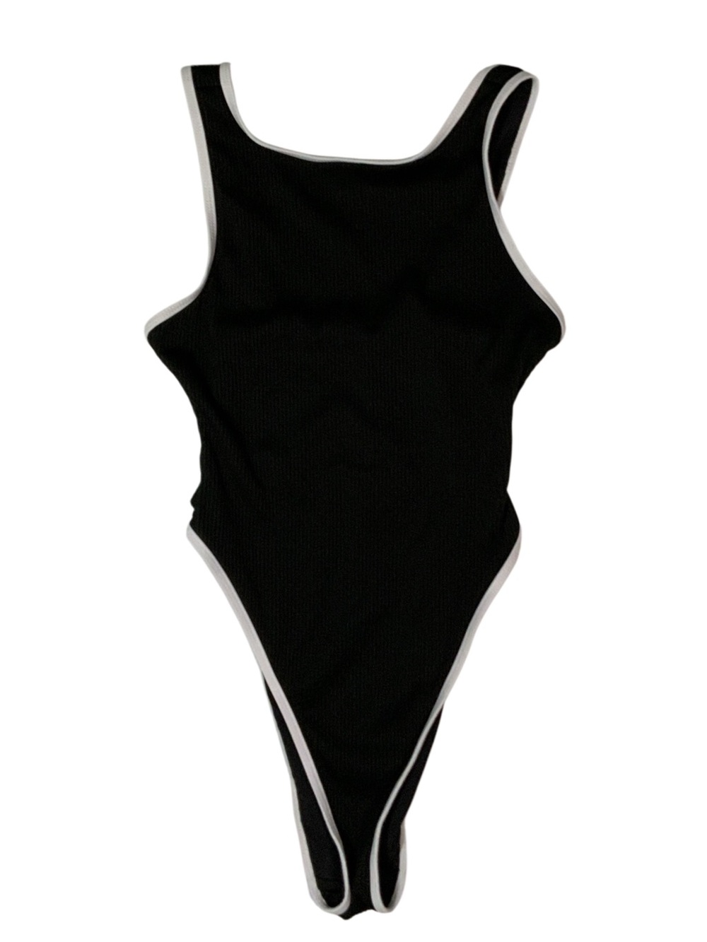 Nasty Gal Black Ribbed Contrast High Neck Swimsuit Size 6